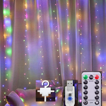 LED String Lights Curtain for Bedroom Wall Party, 8 Modes, USB Powered and IP64 Waterproof (3m x 3m)