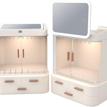 LED Makeup Organizer with LED Mirror and Jewelry Storage Organizer Cabinet