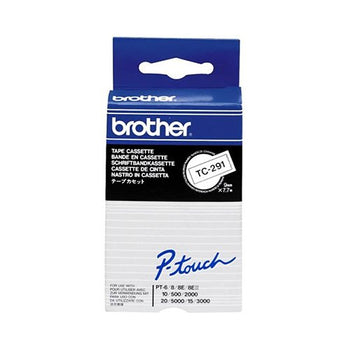Brother TC-291 9mm x 8m Black on White Label Tape - for use in Brother Printer