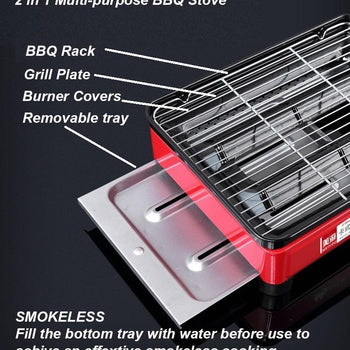 Portable Gas Stove Burner Butane BBQ Camping Gas Cooker With Non Stick Plate Black without Fish Pan and Lid