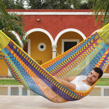 Mayan Legacy Jumbo Size Outdoor Cotton Mexican Hammock in Confeti Colour