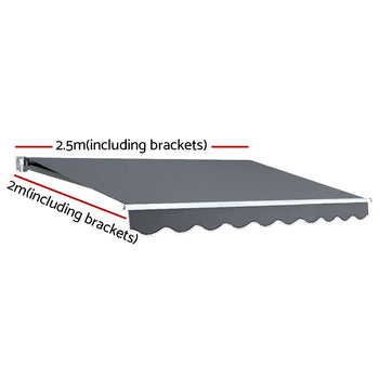 Instahut Folding Arm Awning Outdoor Awning Retractable Sunshade 2.5Mx2M Grey