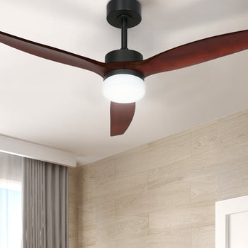 Devanti 52'' Ceiling Fan LED Light Remote Control Wooden Blades Dark Wood Fans