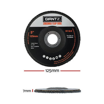 Giantz 10 PCS Zirconia Sanding Flap Disc 5’’ 125mm 60Grit Angle Grinding Wheel