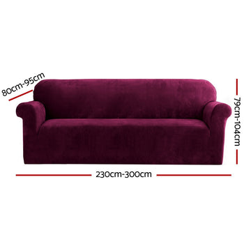 Artiss Velvet Sofa Cover Plush Couch Cover Lounge Slipcover 4 Seater Ruby Red