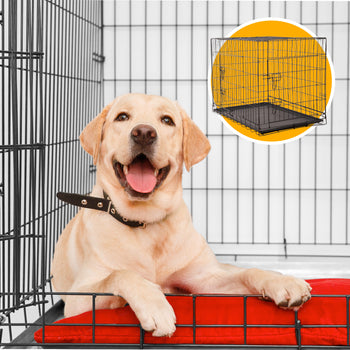 4Paws Dog Cage Pet Crate Cat Puppy Metal Cage ABS Tray Foldable Portable Black - 30" - Black