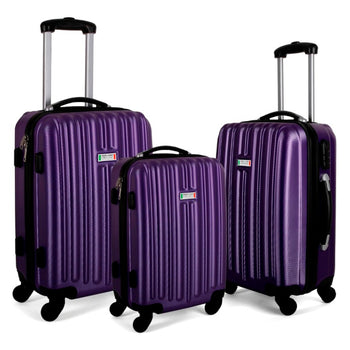 Milano Deluxe 3pc ABS Luggage Suitcase Luxury Hard Case Shockproof Travel Set - Purple