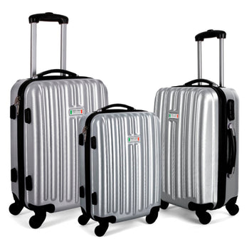 Milano Deluxe 3pc ABS Luggage Suitcase Luxury Hard Case Shockproof Travel Set - Silver