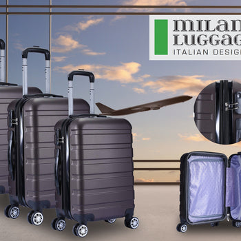 Milano XPander 3pc ABS Luggage Suitcase Luxury Hard Case Shockproof Travel Set - Brown