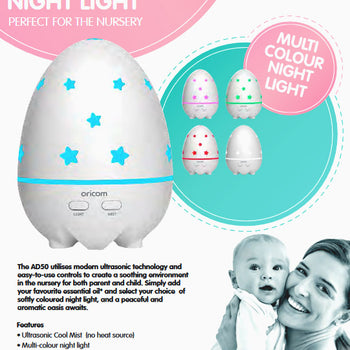 Oricom Aroma Diffuser Humidifier & Night Light Baby Kids Room AD50