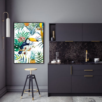 60cmx90cm Toucan plants Black Frame Canvas Wall Art