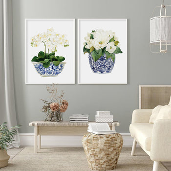 60cmx90cm Elegant Flower 2 Sets White Frame Canvas Wall Art