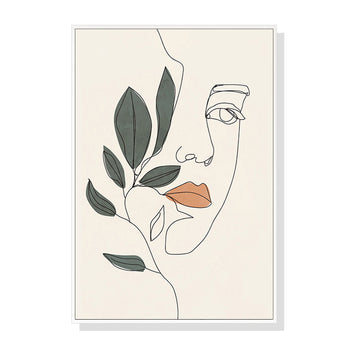70cmx100cm Line Art Girl Face White Frame Canvas Wall Art