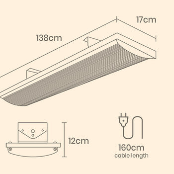 BIO Electric Outdoor Strip Heater Patio Radiant Ceiling Wall Mounted 2 X 3200W