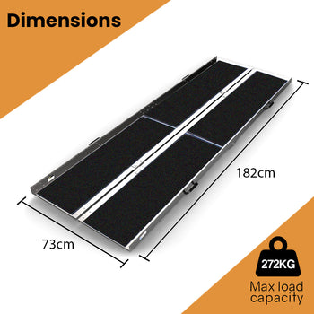 EQUIPMED 182cm Portable Folding Aluminium Access Ramp, 272kg Rated, Black Ultra-Grip, for Wheelchair, Mobility Scooter