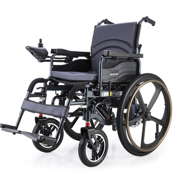 EQUIPMED Power Electric Wheelchair, Folding, 12km Max Range, Lithium Battery, 24" Rear Wheels, Black