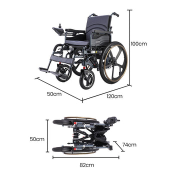 EQUIPMED Power Electric Wheelchair, Folding, 12km Max Range, Lithium Battery, 24" Rear Wheels, Black