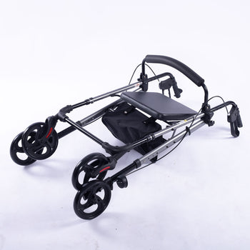 EQUIPMED 4 Wheel Lightweight Rollator Walker, Aluminium Frame, Seat, Carry Bag, for Seniors, Titanium Style