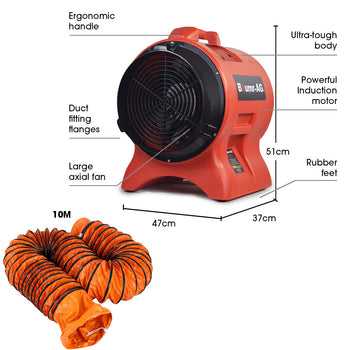 Baumr-AG 300mm (12 inch) Portable Axial Air Mover Blower Fan with 10m Ventilation Duct