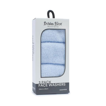 Bubba Blue Everyday Essentials 3pk Face Washers Blue 94110