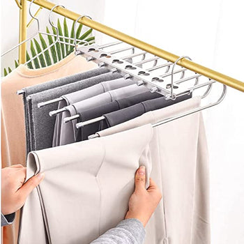 GOMINIMO 2 Pack 6 in 1 Non-Slip Metal Stainless Steel Pants Hangers (Silver) GO-PH-100-GKH