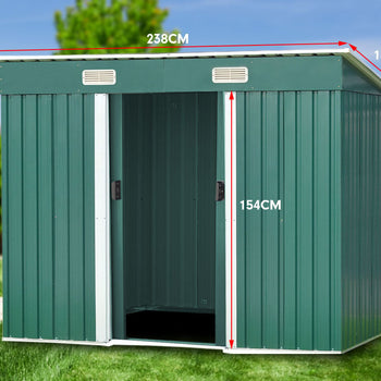 Wallaroo 4ft x 8ft Garden Shed with Base Flat Roof Outdoor Storage - Green