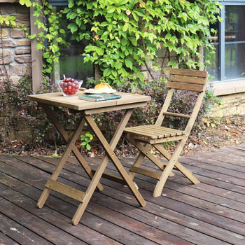 SquareTable Folding Bistro Set Solid Fir Wood Table Garden Outdoor Lounge