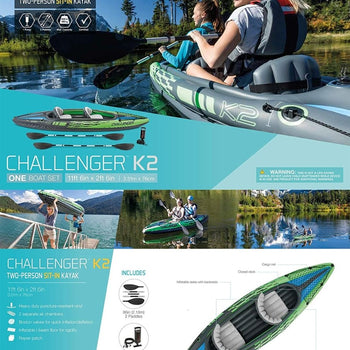 Intex Sports Challenger K2 Inflatable Kayak 2 Seat Floating Boat Oars River/Lake 68306NP