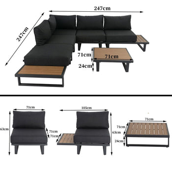 Modern Outdoor 6 Piece Lounge Set with Slatted  Design