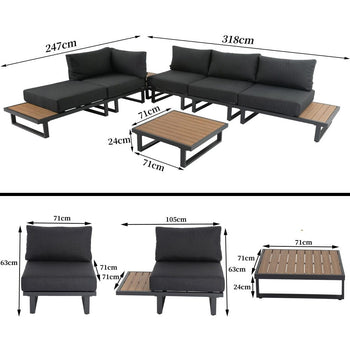 Modern Outdoor 7 Piece Lounge Set with Slatted Design Tables