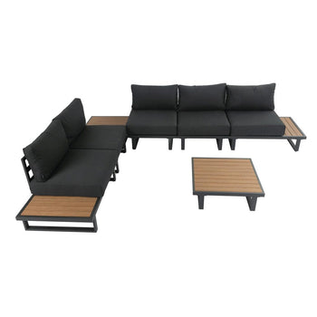 Modern Outdoor 7 Piece Lounge Set with Slatted Design Tables