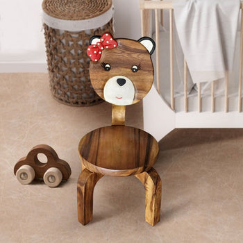 Children's furniture Set Bear Table and 2 Chairs -natural wood handmade and solid build