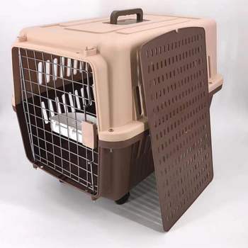 YES4PETS Brown Large Dog Puppy Cat Crate Pet Carrier Cage With Tray, Bowl & Wheel