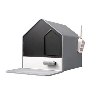 YES4PETS L Portable Hooded Cat Toilet Litter Box Tray House with Drawer and Scoop-Grey