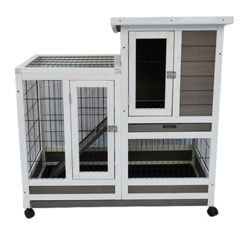 YES4PETS Rabbit Hutch Cat House Cage Guinea Pig Ferret Cage With Wheels