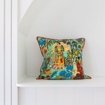 Mexican Painter Pillow Case, Frida Floral Decorative Cushion, Mexican Painter Art Garden Country - FRIDA GREEN