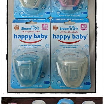 4 Pack -  Happy Baby Steam n Go Cherry Silicone Soother