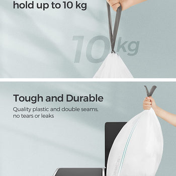 SONGMICS 2-Roll Drawstring Trash Bags Bundle，Suitable for SONGMICS Dual 2 x 30L Rubbish Bin - Leakproof, Strong HDPE, White Garbage Liners