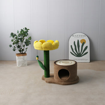 CATIO Log Cat House With Yellow Camelia Cat Scratching Tree