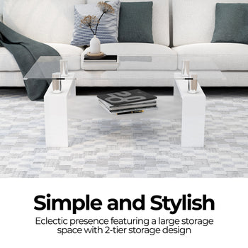 Eppin 2-Tier White Glass Coffee Table