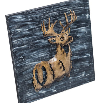 Decorative Deer 3D Wood Metal Wall Art Decor in Blue and Rusty Gold