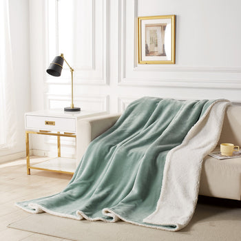 2 in 1 Teddy Sherpa  Quilt Cover Set and Blanket double size sage green