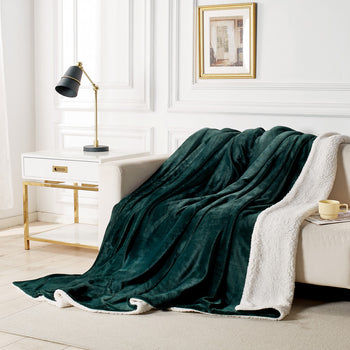 2 in 1 Teddy Sherpa  Quilt Cover Set and Blanket queen size emerald green