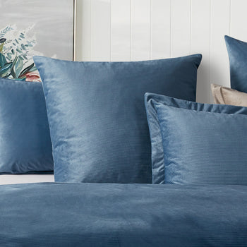 Corduroy Velvet Super King Bed Quilt Cover Set-Ash Blue