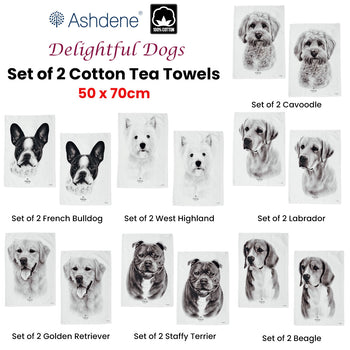 Set of 2 Delightful Dogs Cotton Kitchen Tea Towels 50 x 70 cm Labrador